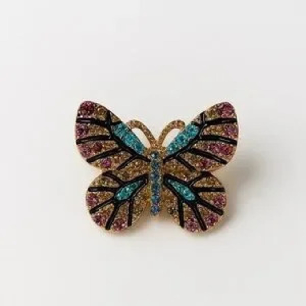 Elegant Miniature Multicolor Crystal Butterfly Brooch
